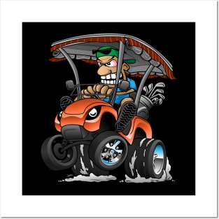 Funny Golf Cart Hotrod Golf Car Popping a Wheelie Cartoon Posters and Art